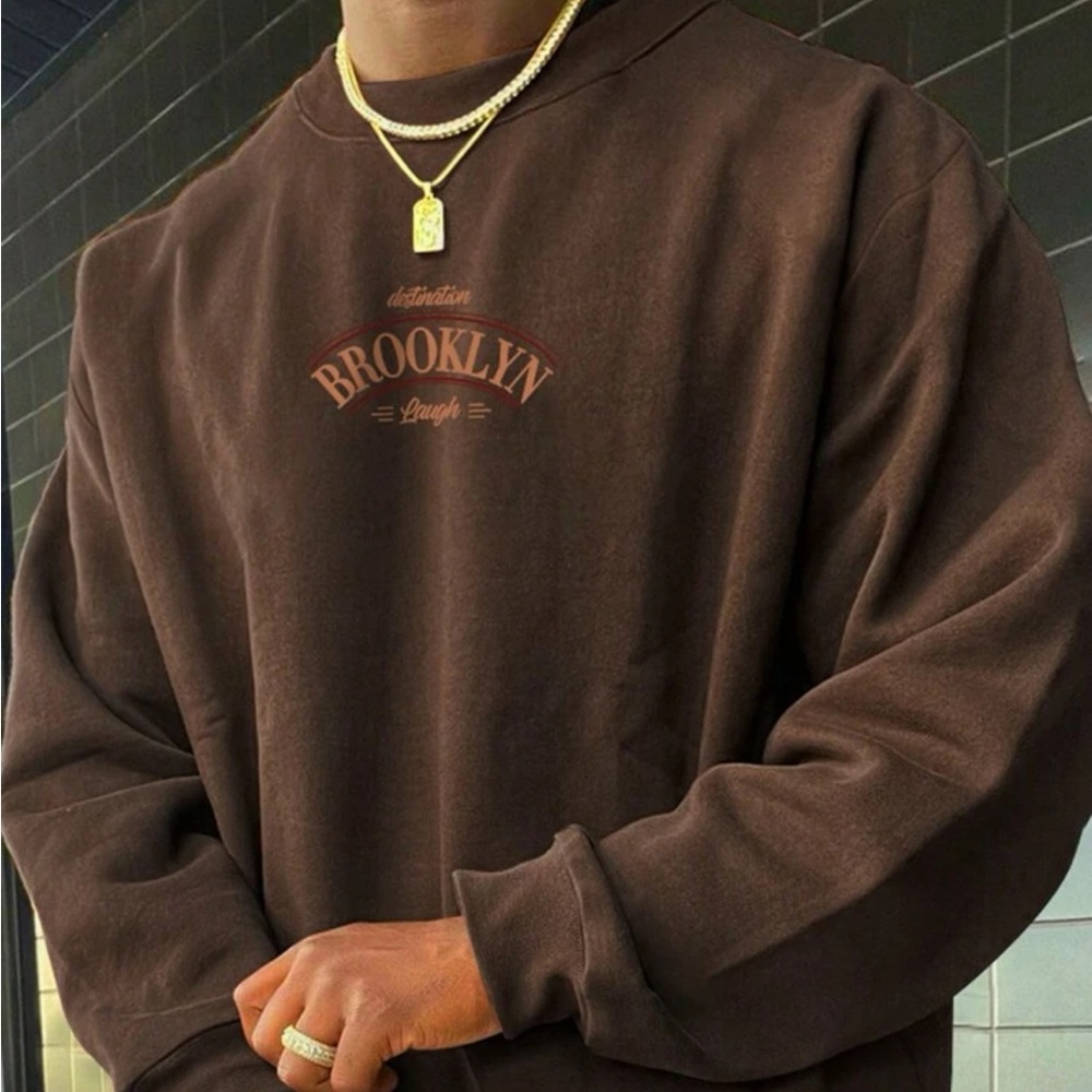 Men's Letter Printed Round Neck Casual Fleece Sweatshirt